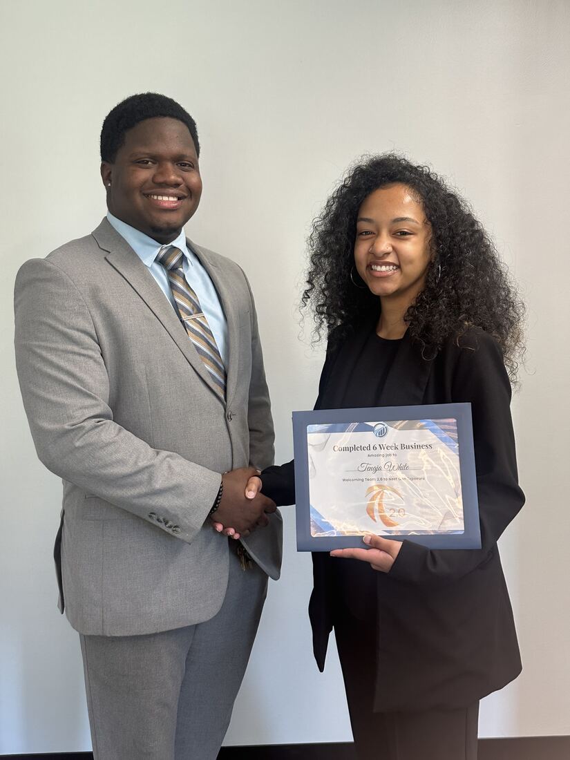 Next Gen Exposure Inc team member receiving a six-week business program certificate