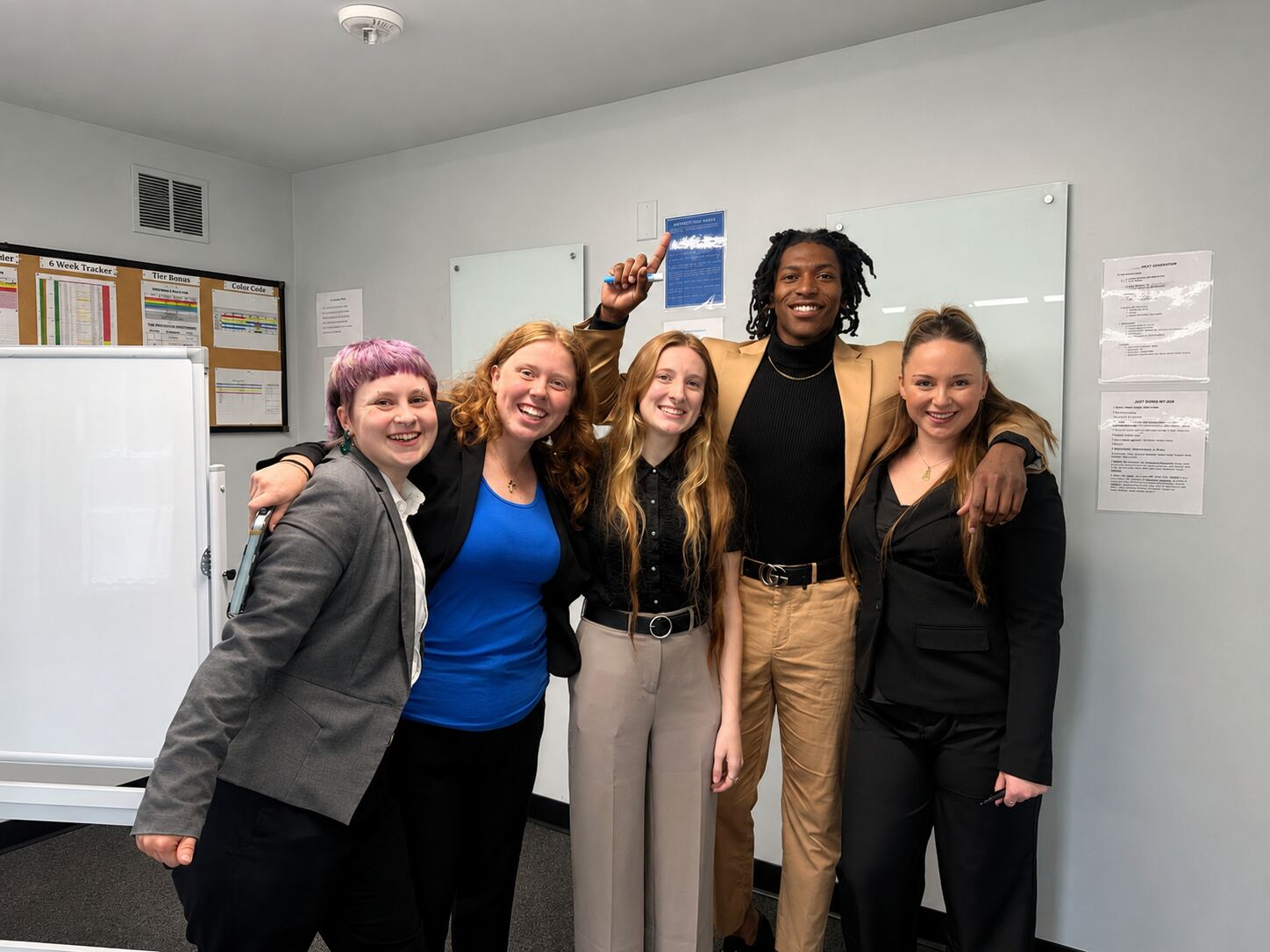Next Gen Exposure Inc team members celebrating a goal in the training room